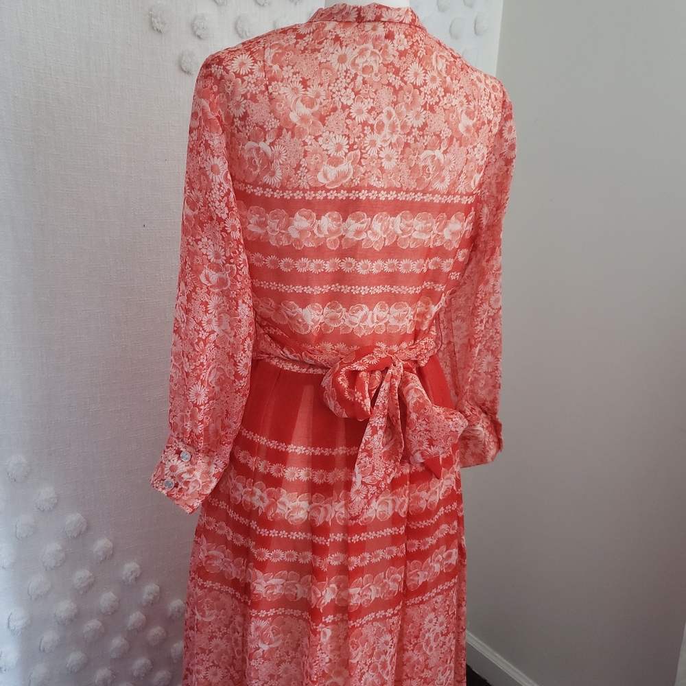 Vintage 70's Red & White Floral Longsleeve Maxi Dress - Picture 3 of 10